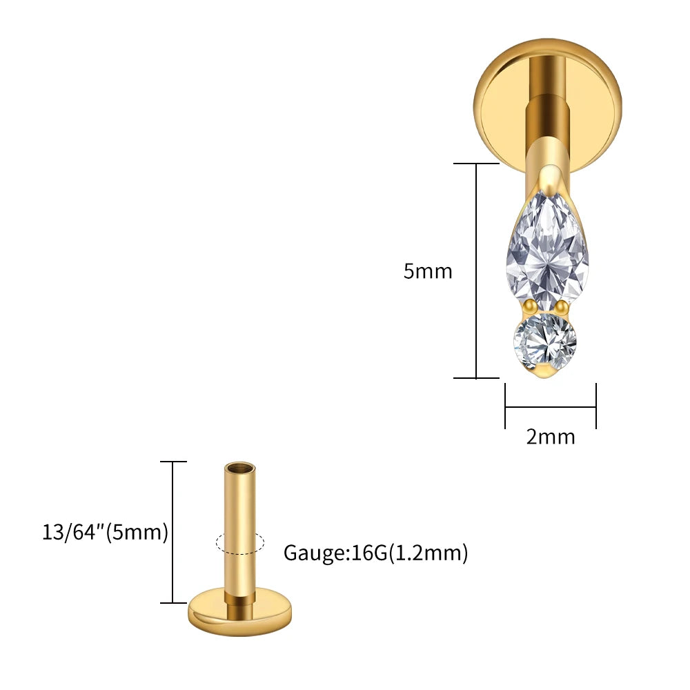 Right Grand ASTM F136 Titanium Teardrop Opal Cartilage Earring 16G Tiny Round CZ Forward Helix Labret Stud Piercing Jewelry