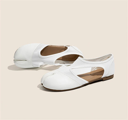 Split Toe Tabi Ballet Flats And Loafers Brand Designer Ultra Soft Leather Mary Jane Ballet Flats Women's Hollow out Shoes