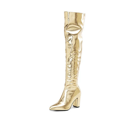 Women's Metallic Over-the-Knee Block-Heel Boots