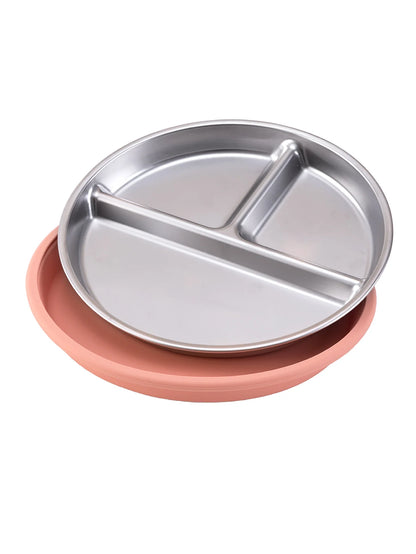 Color Kids 1PCS Stainless Steel Plate Detachable Suction Dishes Baby Feeding Sucker Bowl Food Grade Silicone Food Tray Tableware