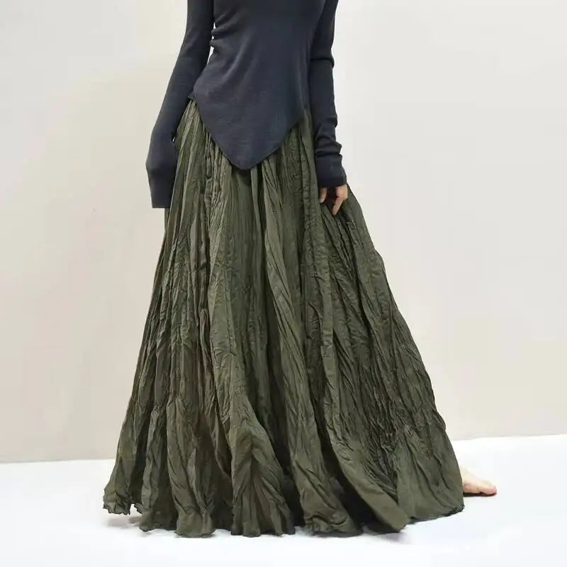 Pleated Long Skirts Women 2026 Spring Summer Fashion Loose Casual Elegant Maxi Skirt
