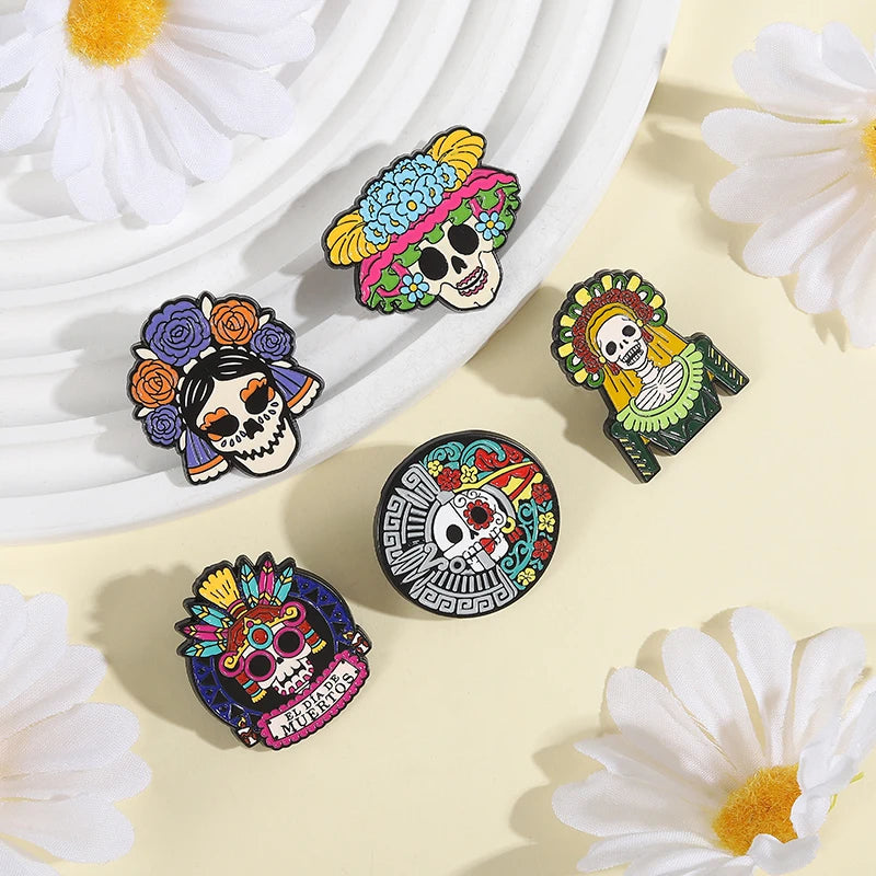 La Calavera Catrina Mexico Day Of The Dead Enamel Pins Custom EL DIA DE MUERTOS Festival Skull Brooches Lapel Badge Jewelry Gift