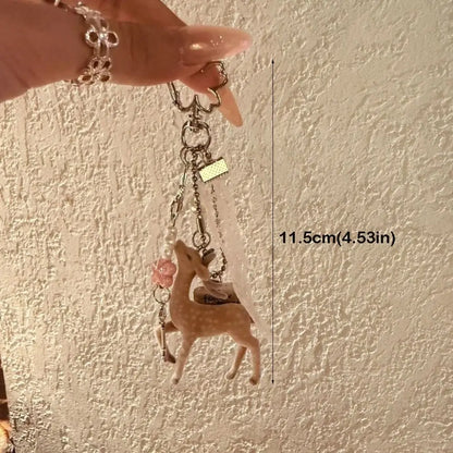Cute Portable Deer Keychain 11.5cm Length Korean Style DIY Bead Case Handmade Bag Pendant