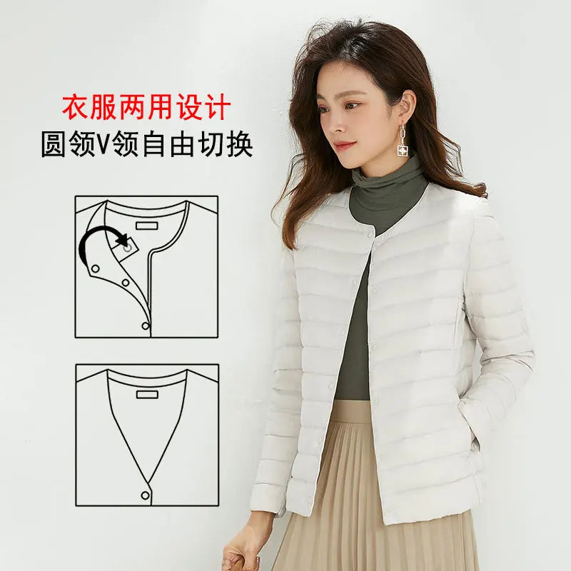 Lightweight Down Jacket Women's Autumn and Winter 2025 New Short Slim-fit V-neck Round Neck Mother's Wear All-match Warm Jacket