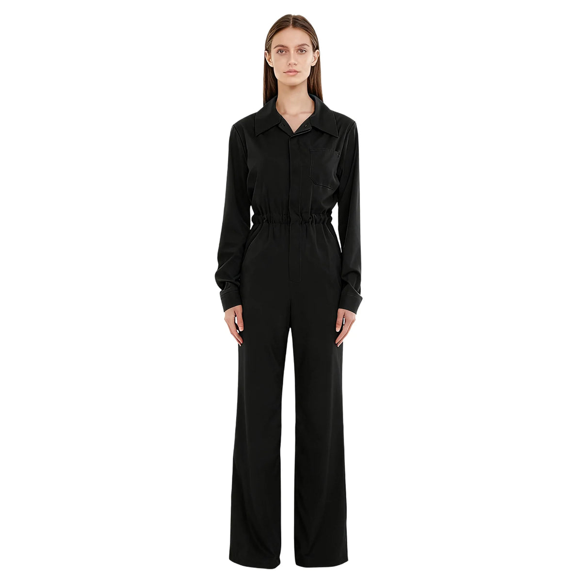 Womens Work Jumpsuit Fashion Button Coverall Casual Turn Down Collar Long Sleeve Romper Overall for Office Business Travel