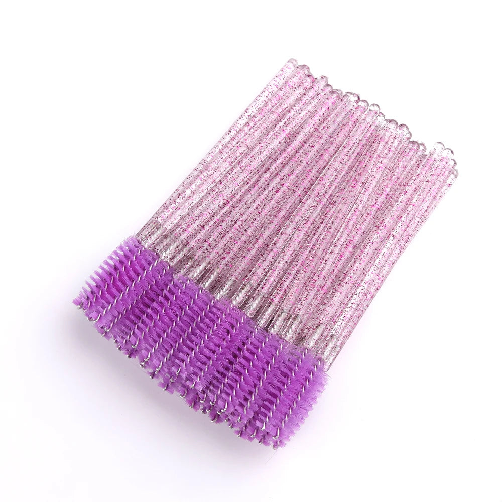 50pcs Disposable Eyelash Brushes Extension Crystal Eyebrow Brush Mascara Wand Eye Lashes Cosmetic Tool Set Makeup Beauty