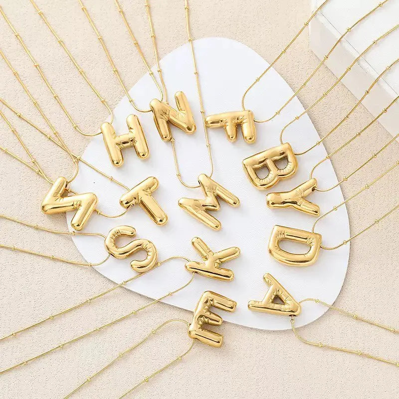 Murano Joias 26 Letters Stainless Steel Engraved Initial Old English Necklaces Custom Link