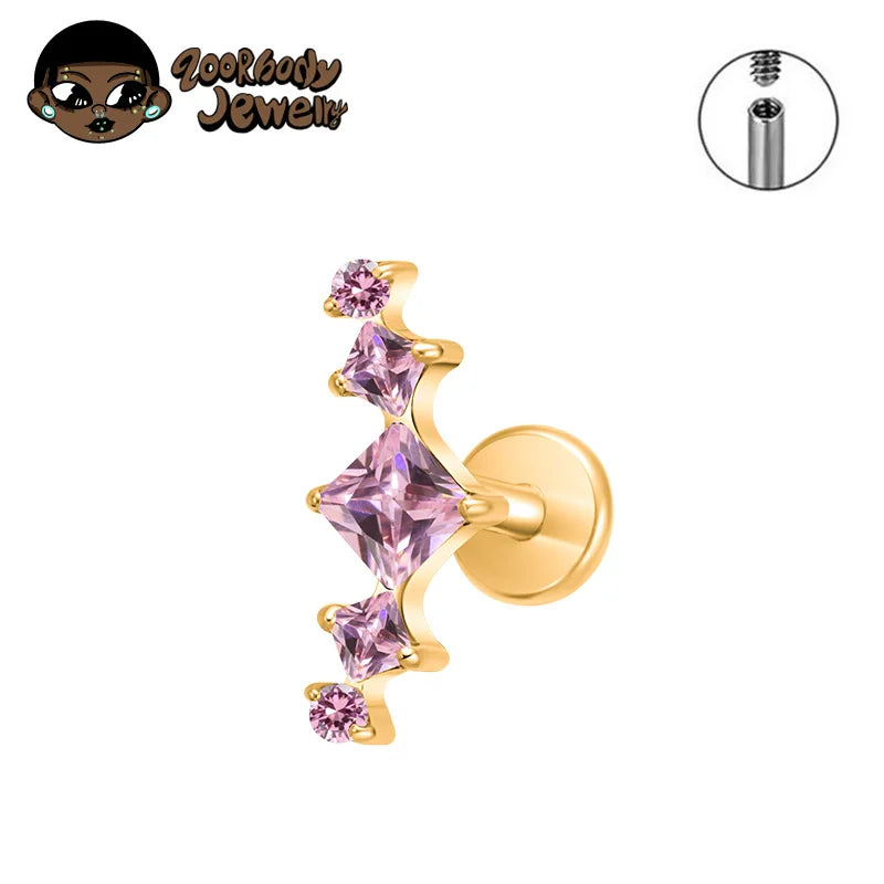 ASTM F136 Titanium Princess Arch Square CZ Helix Piercing Labret Tragus Conch Earrings Lobe Lip G23 TItanium Nose Body Jewelry