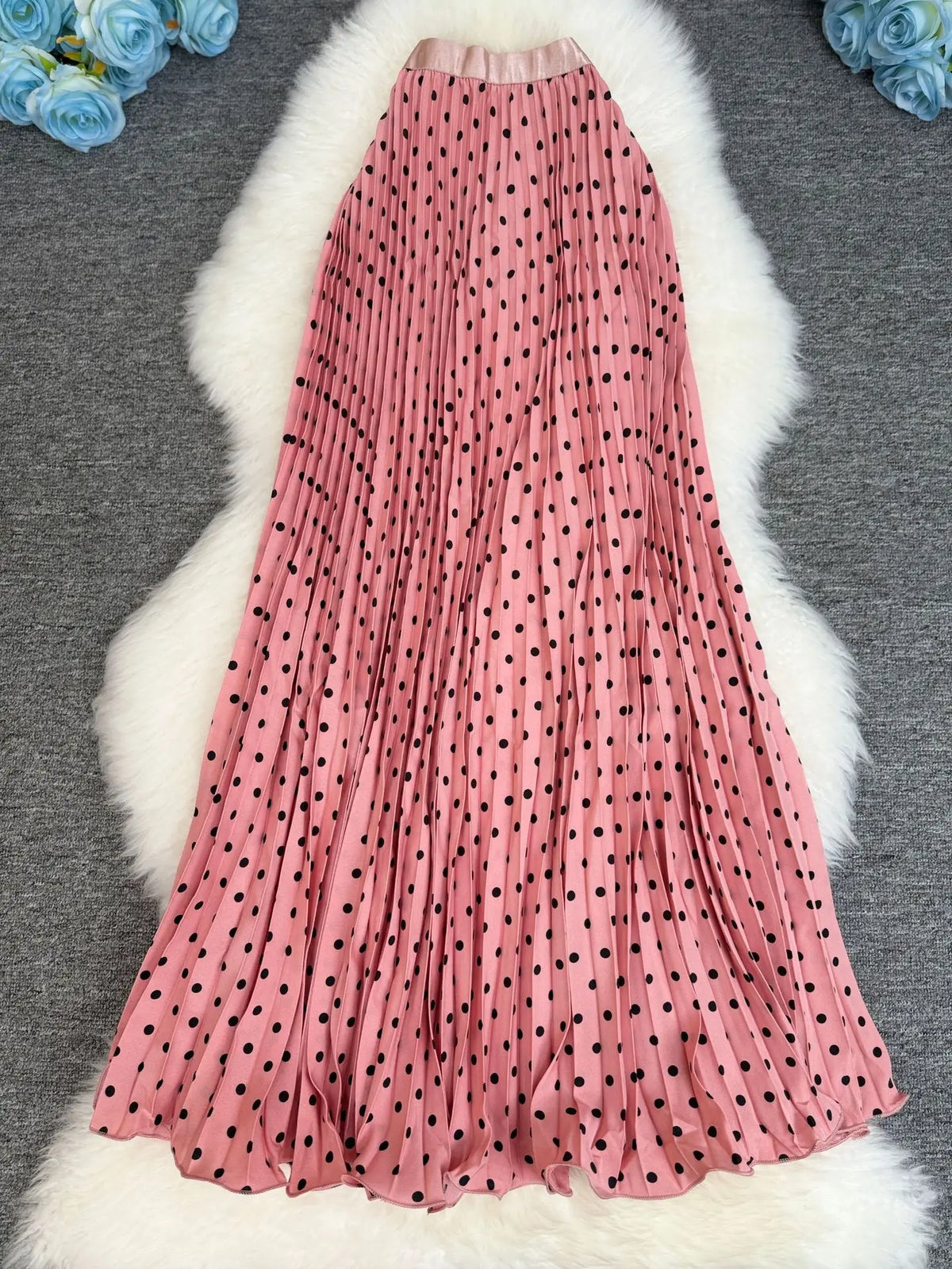 Polka Dot Print High Elegant A-line Pleated Long Skirt For Women 2025 Spring autumn Office Lady Casual Leopard Skirts
