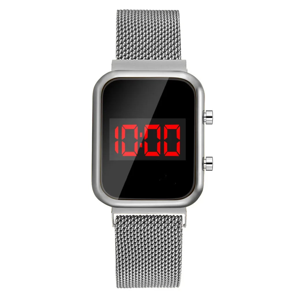 Fashion Rectangle Women LED Digital Watches Luxury Rose Gold Magnetic Mesh Band Electronic Wristwatches Ladies Clock Reloj Mujer