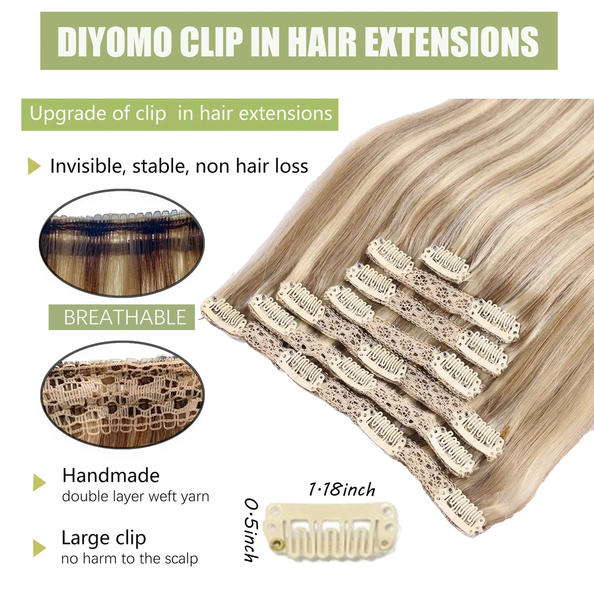 Natural Black Straight Human Hair Extensions Set of 7 PU Clip-In Invisible Wefts 116g Lightweight for Women Hairdressing