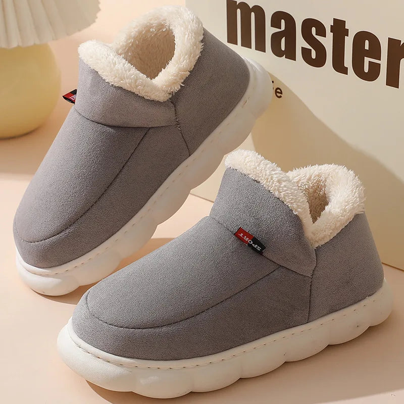 Smile PoP Winter Plush Men Cotton Shoes Warm Plush Men House Slippers Outdoor Soft Non Slip Women's Shoes Casual Furry Men Shoes