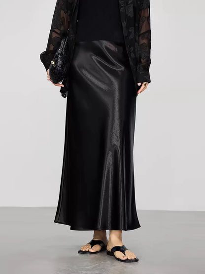 French Style Chic Women's Acetic Acid Satin Flowy High Waist Hip Hugging Skirt for Spring/Summer Fishing Tail Skirt A-line Skirt