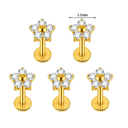 1/5PCS F136 Implant Titanium Earrings Stud,Trendy Flower Zirconia Cartilage Earrings,Tragus Conch Helix Piercing Jewelry