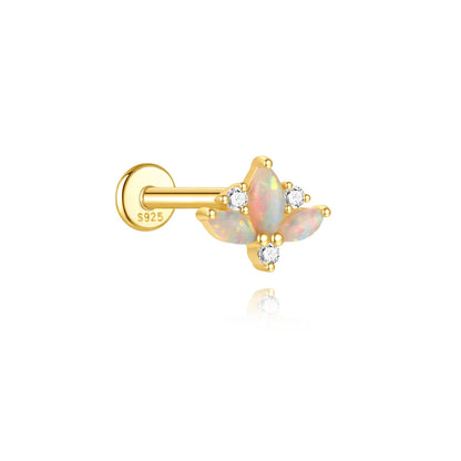 AIDE 925 Sterling Silver Shiny Hollow Lotus Flower Crown Flat Back Internal Thread Piercing Earring For Women INS Dainty Luxury