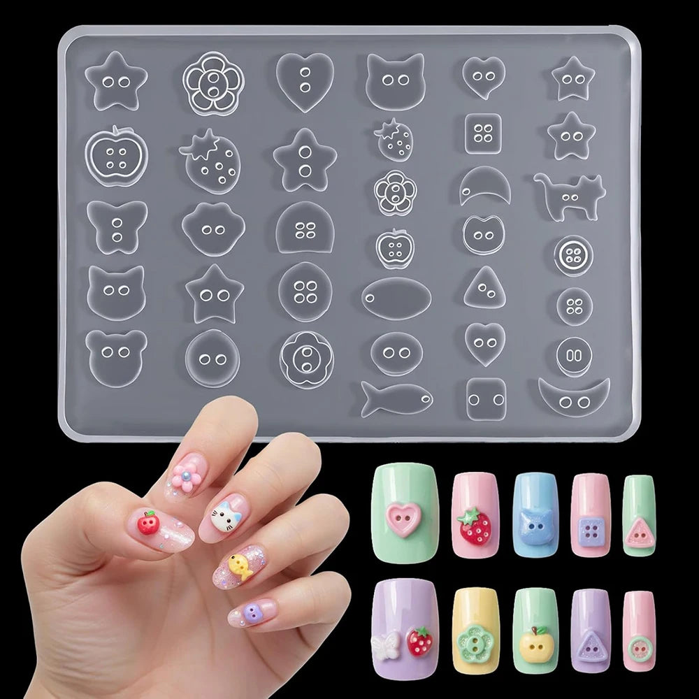 Music Phone Stars Nail Mold Sweet Cool Punk 3D Silicone Mold Plate Templates For Nails Charms Crafts Transparent Mold Decor