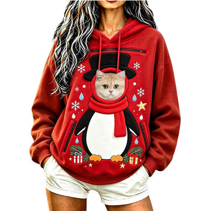 Pet Carrier Hoodie Men And Women Matching Christmas Funny And Cute Pattern Pet Pocket Hooded Sweatshirt