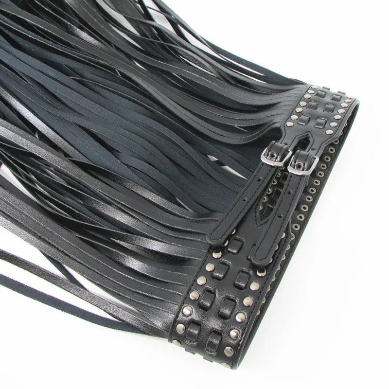 Fantastic Long Fringe Belt Black Leather Designer Belts for Women Long Tassels Pin Buckle Corset belt Spot on trendy! BG-006