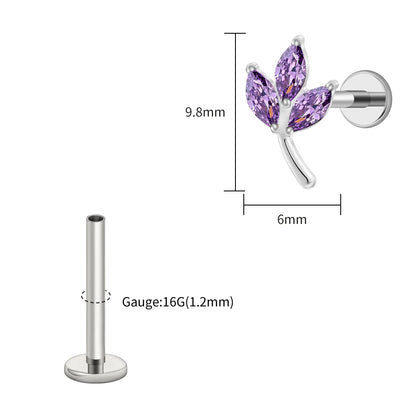 Right Grand ASTM F136 Titanium Triple Marquise CZ Cartilage Earring 16G Dainty Leaf Helix Tragus Stud Ear Piercing Jewelry