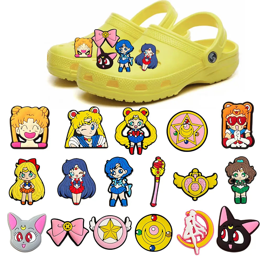 17-25PCS Japanese Anime Shoe Charms Cartoon Shoes Accessories Clogs Sandals Decorations Buckle for Friend Party Gifts