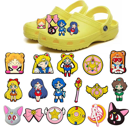 17-25PCS Japanese Anime Shoe Charms Cartoon Shoes Accessories Clogs Sandals Decorations Buckle for Friend Party Gifts