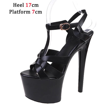 Naked Color Dress Party Shoes Women Sexy Show Sandals 15 17 20 CM High Heels Platform Sandals Girls Shoe Party Club Plus Size 43