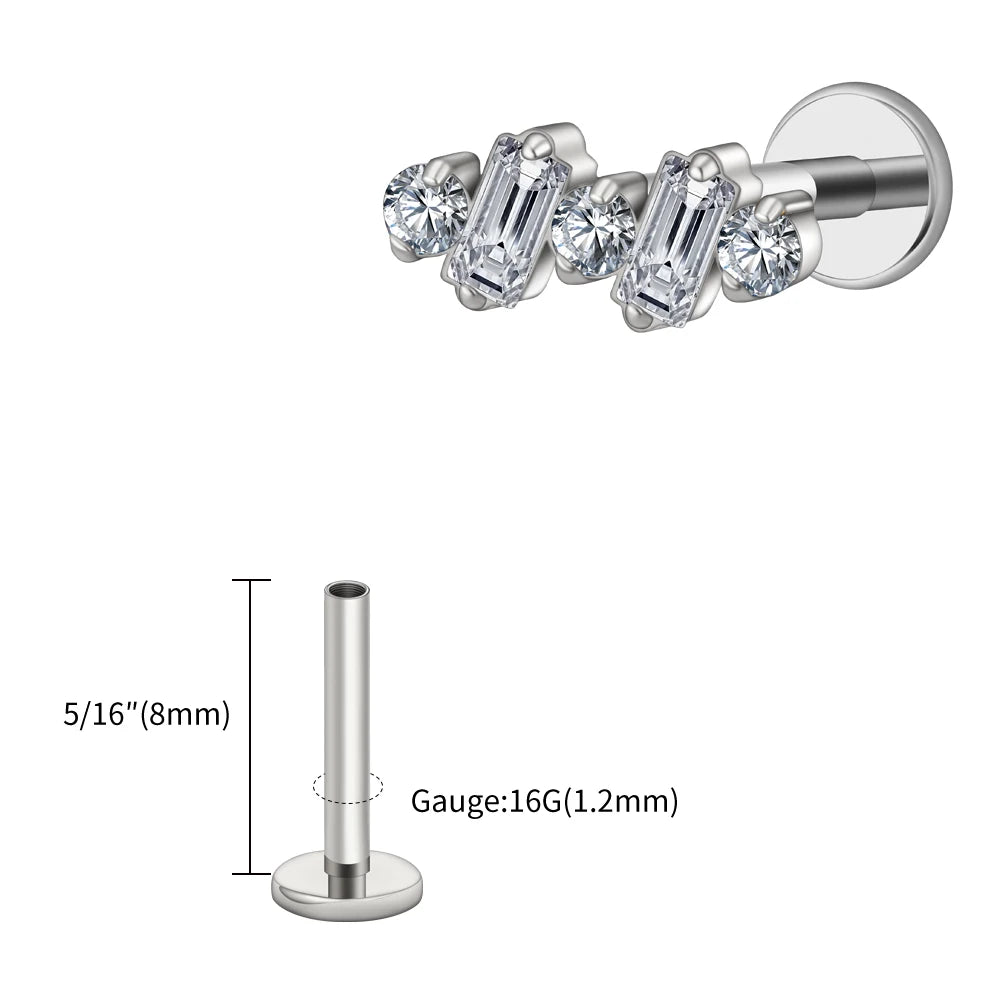 Right Grand ASTM F136 Titanium 16G Baguette CZ Climber Stud Earring Cluster Cartilage Helix Labret Stud Piercing Body Jewelry