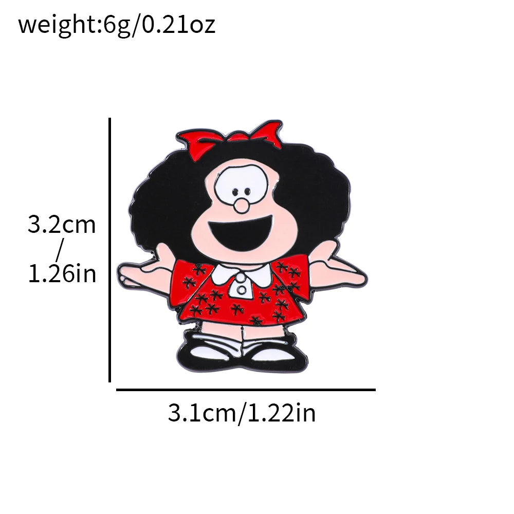 8 Pcs Anime Mafalda Cute Character Brooch Individuality Enamel Pin Backpack Clothing Jewelry Metal Badge Accessories Gift
