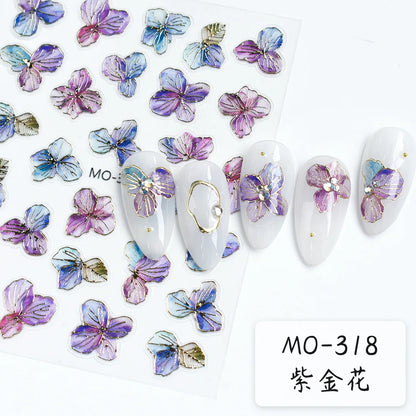 5D Embossed Nail Art Decals Elegant Petals Florals Daisy Flowers Leaves Adhesive Sliders Stickers For Manicure Tips Decoration