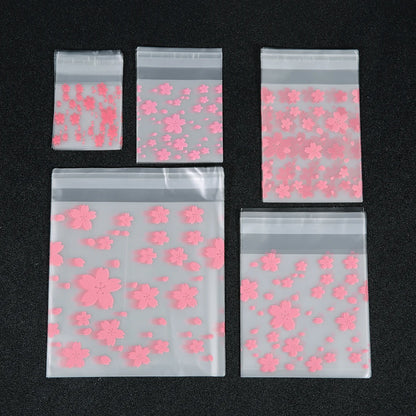100pcs/lot Sakura Transparent Self Sealing Bag Pink Flower Pattern Plastic Bag Candy Cookie Storage Bag Jewelry Packaging Bag