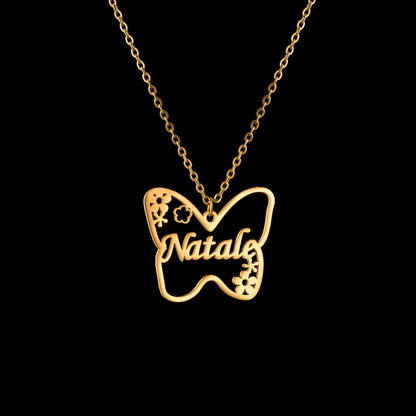 Atoztide Multiple Custom Name Frosted Necklaces Full Stone Butterfly Chain Stainless Steel for Women Pendant Jewelry Gifts