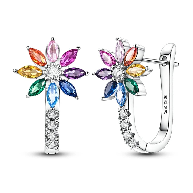 Original 925 Sterling Silver Hoop Earrings Women's Fashion Jewelry Butterfly Iris Lily of the Valley Tulip Flower Luxury Earring
