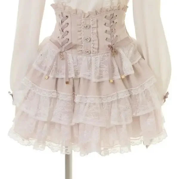 Japanese Lolita Lace Layered Skirt Women Anime High Waist Maid Style Sweet Ruffle Cake Skirt Kawaii Harajuku A-Line Mini Skirt