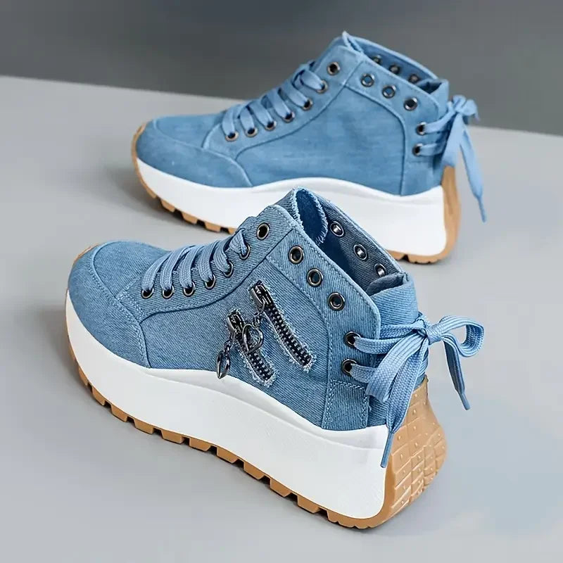 New Designer Women Sneakers High Top Denim Canvas Shoes Female Girls Students Canvas Shoes for Women Lace Up Platform Sneakers