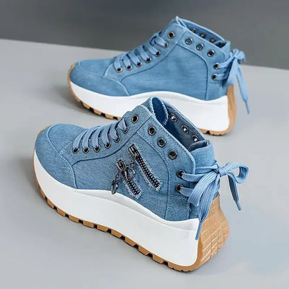 New Designer Women Sneakers High Top Denim Canvas Shoes Female Girls Students Canvas Shoes for Women Lace Up Platform Sneakers