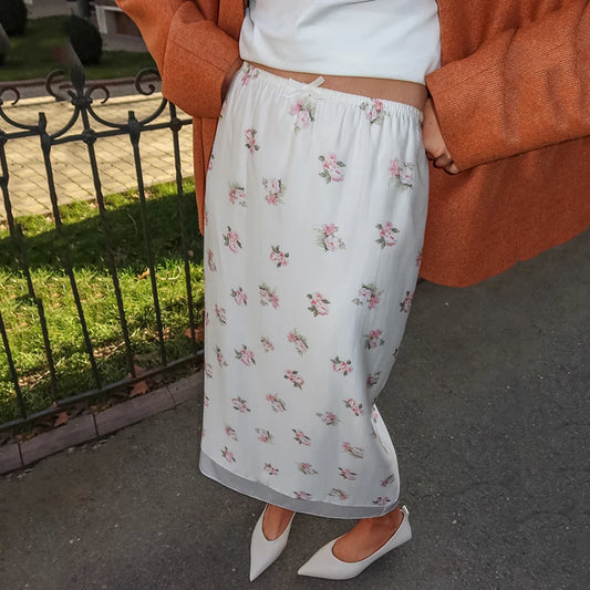 Women's High-Waisted Printed Long Skirt