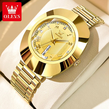OLEVS 7008 Original Woman Watch Tungsten Steel Case Gold Steel Strap Quartz Women's Watches Waterproof Ladies Dress Wristwatches