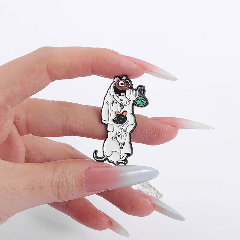 Cartoon Science Lab Mouse Enamel Pin Chemistry Laboratory Scientist Pharmacist Brooch Lapel Badge Jewelry Gift For Students