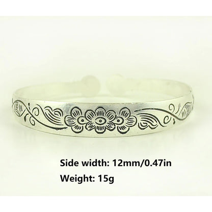 New Retro Cuff Bracelets Tibetan Silver Metal Carving Fish Elephant Flower Bangles Vintage Gypsy Jewelry Female Gifts
