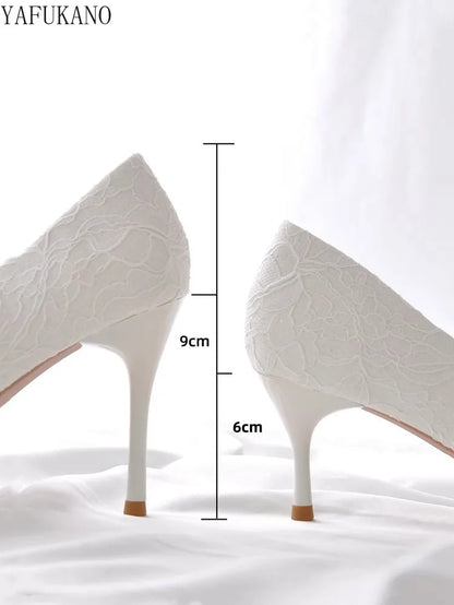 Elegant White Lace Wedding Dress High Heels Women's Stiletto Heels Bridesmaids Banquet Pumps Small Size Girl High Heels 31 32 33