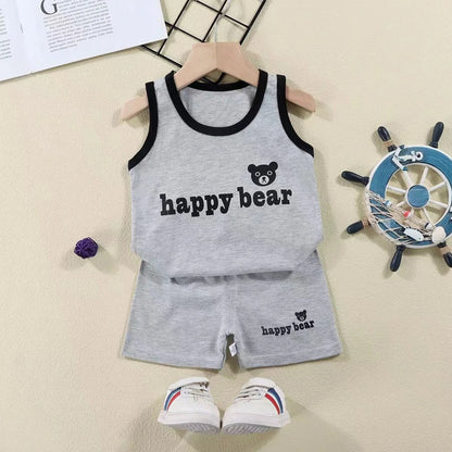 2PCS Children Sets Kids Clothes Vest Suit Summer Children Clothing Baby Cotton T-Shirts Shorts Tank Top Boys Girls Sleeveless