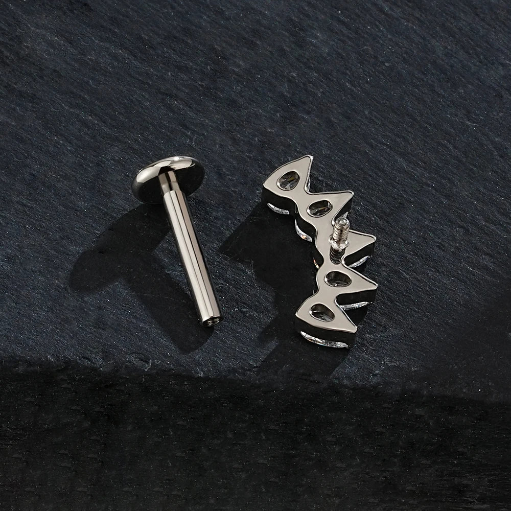 Right Grand ASTM F136 Titanium 5-Pear CZ Crown Cartilage Earring 16G Flat Back Stud Helix Tragus Labret Nose Piercing Jewelry