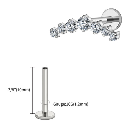 Right Grand ASTM F136 Titanium 16G CZ Cluster Climber Stud Earring Labret Helix Tragus Cartilage Stud Flatback Piercing