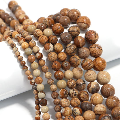 Natural Stone Picture Jasper Round Beads 15" Strand 6 8 10 MM Pick Size For Necklace Earring Bracelet Jewelry Making DIY Gifts