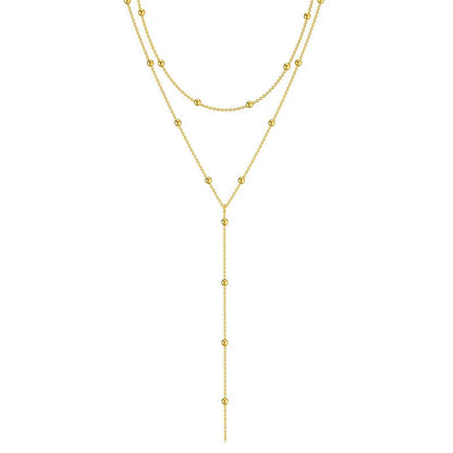 Yupsk Sliver Gold Color Double Layered Long Tassel Chain Necklaces for Women Simple Metal Bead Choker Necklace Fashion Jewelry