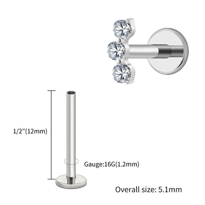 Right Grand ASTM F136 Titanium Triple CZ Helix Tragus Flat Back Earring 16G Dainty Ear Climber Cartilage Stud Piercing Jewelry