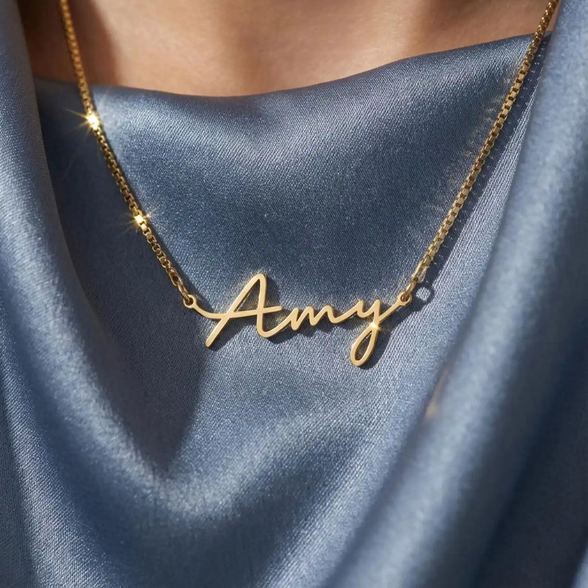 Custom Name Necklace with Box Chain Stainless Steel Dainty Signature Name Necklace Gift for Her Mother's Day Gift