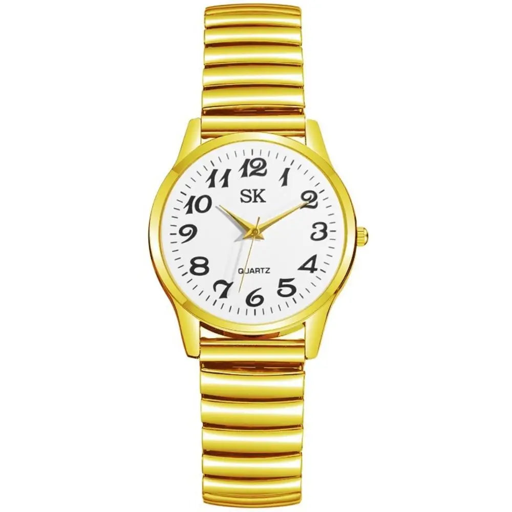 Fashion Small Round Watches Simple Luxury Quartz Watch Elastic Band Steel Belt Couple Watches Gifts