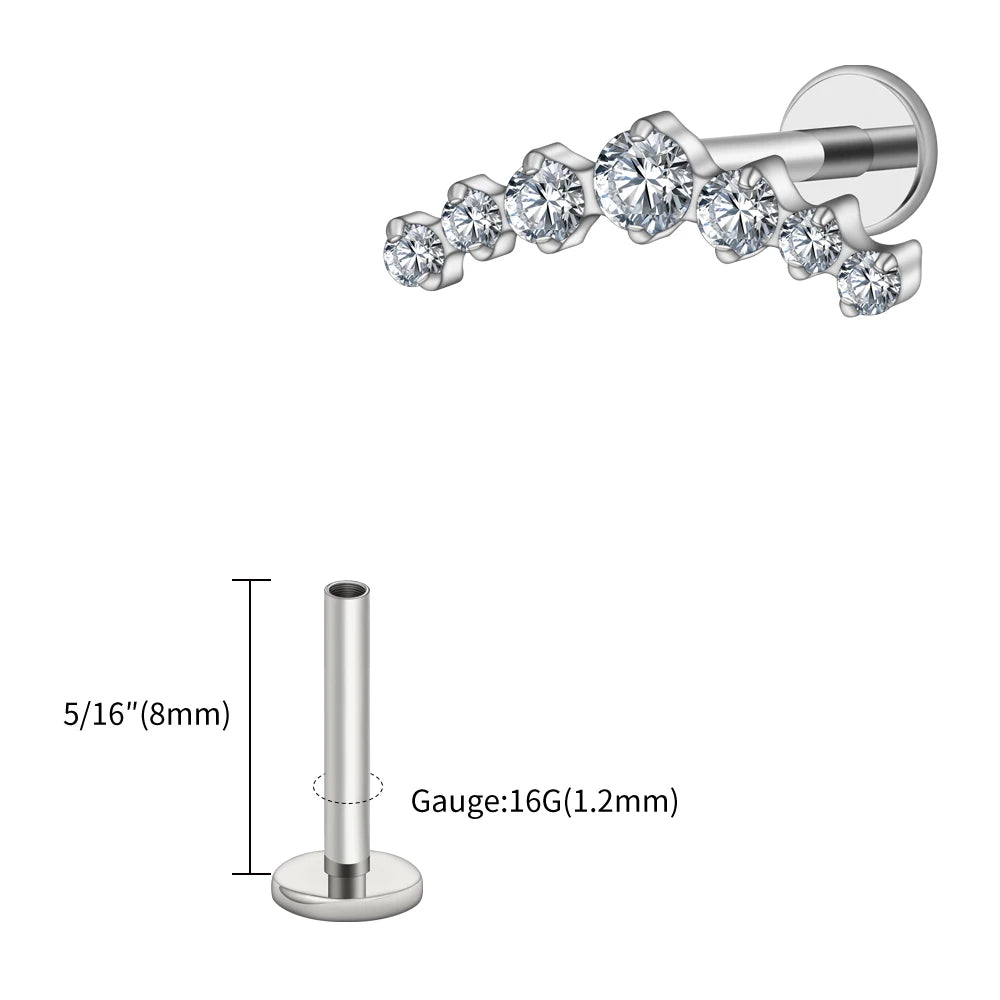 Right Grand ASTM F136 Titanium 16G CZ Cluster Climber Stud Earring Labret Helix Tragus Cartilage Stud Flatback Piercing