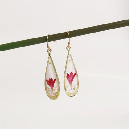 Natural Flower Drop Earrings Unique Epoxy Resin Real Flowers Earrings Elegant Pressed Flowers Earring Wholesale Custom Accessory